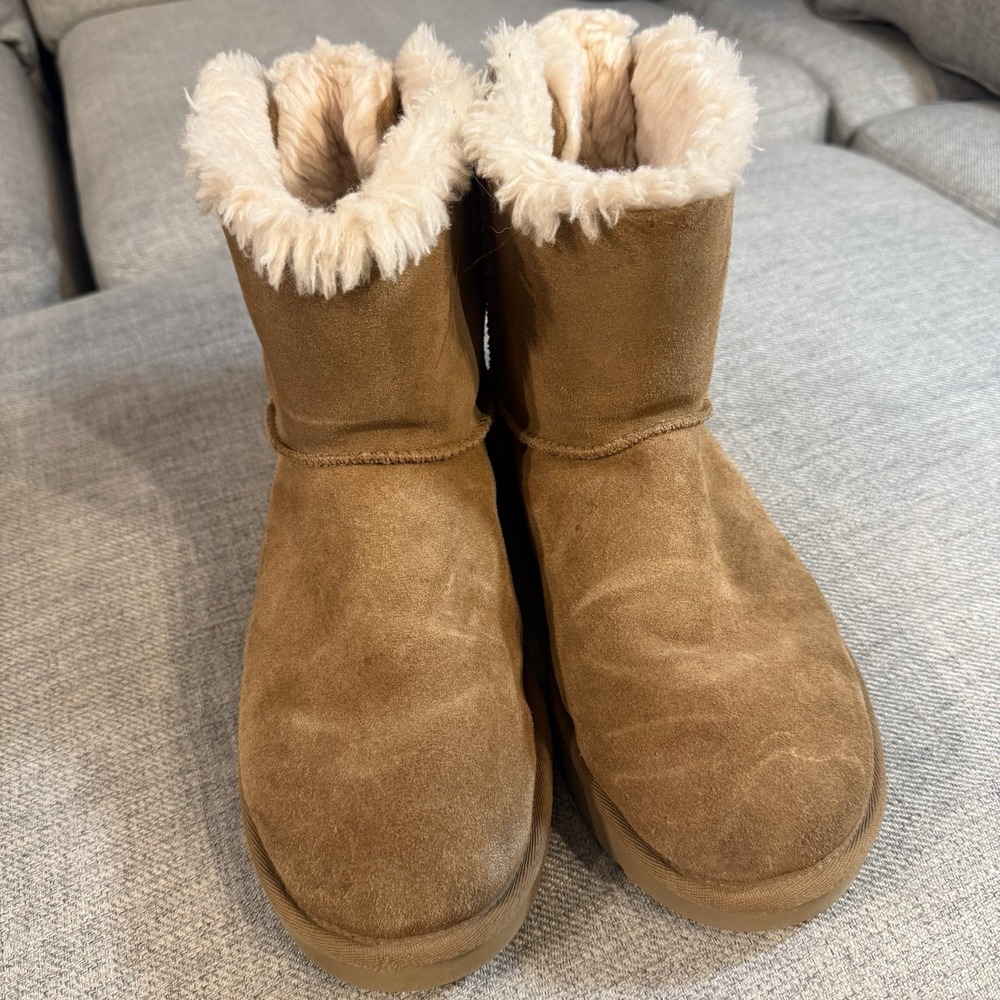 UGG Mini Bailey Bow II Chestnut Boots Women's 9 Sheepskin Suede